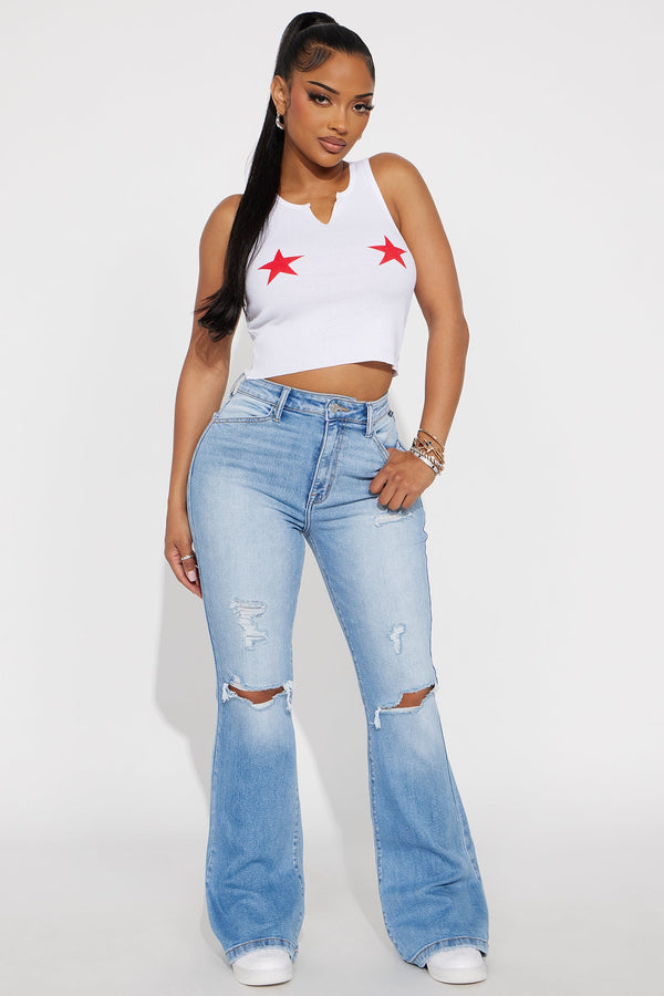 Lovefest Ripped Flare Jeans - Light Wash