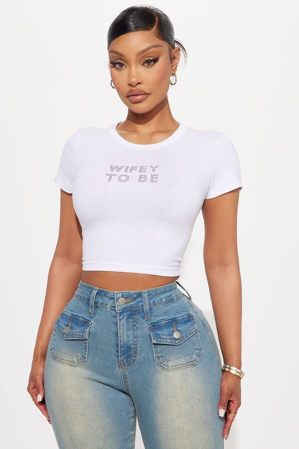 Wifey To Be Rhinestone Baby Tee - White