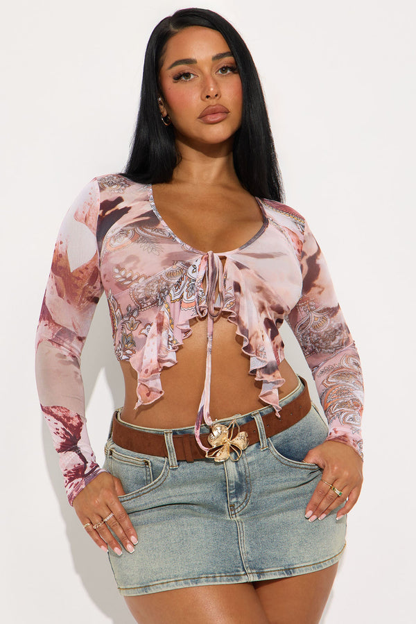 Pure Intuition Long Sleeve Mesh Flyaway Top - Multi Color