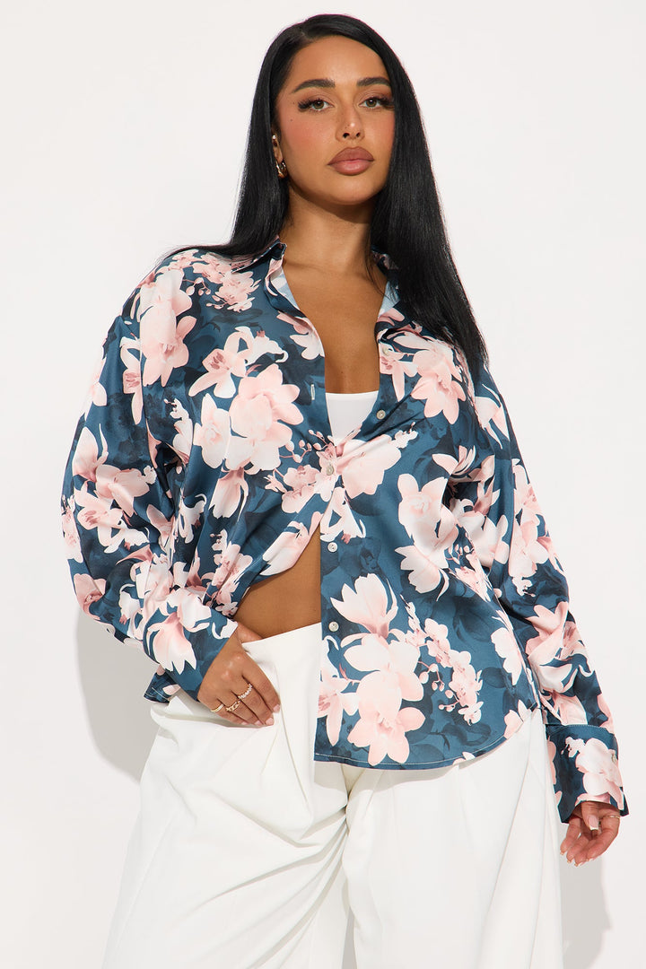 Cover Me In Florals Satin Shirt  - Pink/combo