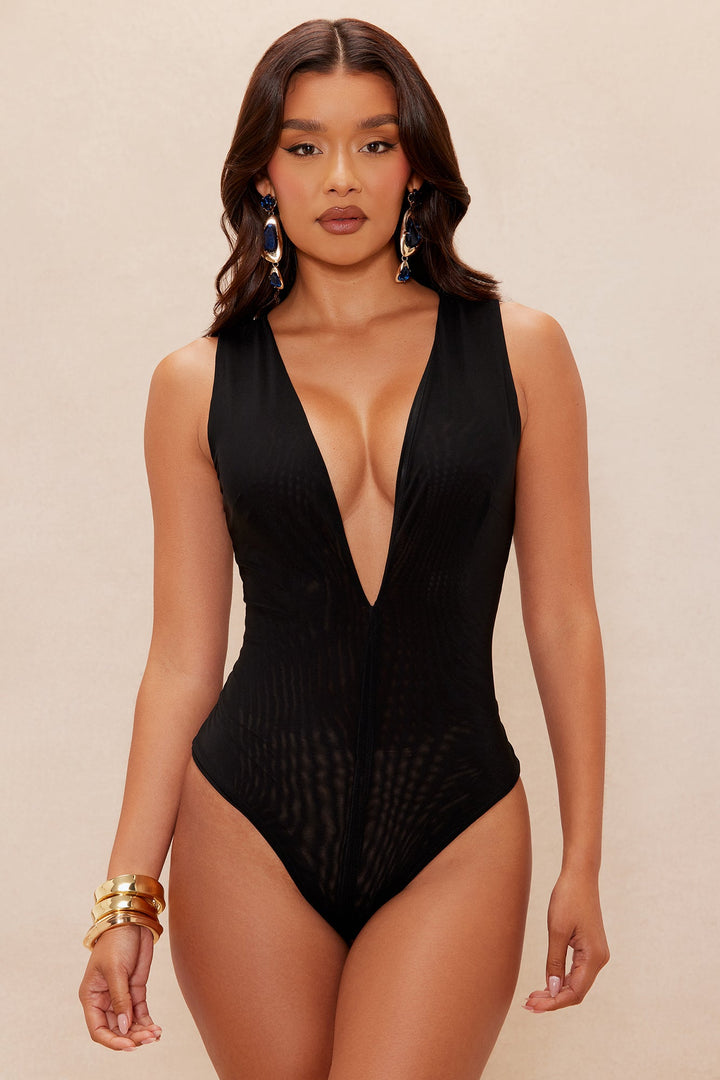 Mona Sheer Mesh Bodysuit - Black