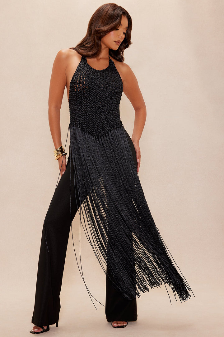 Ivanna Fringe Halter Top - Black