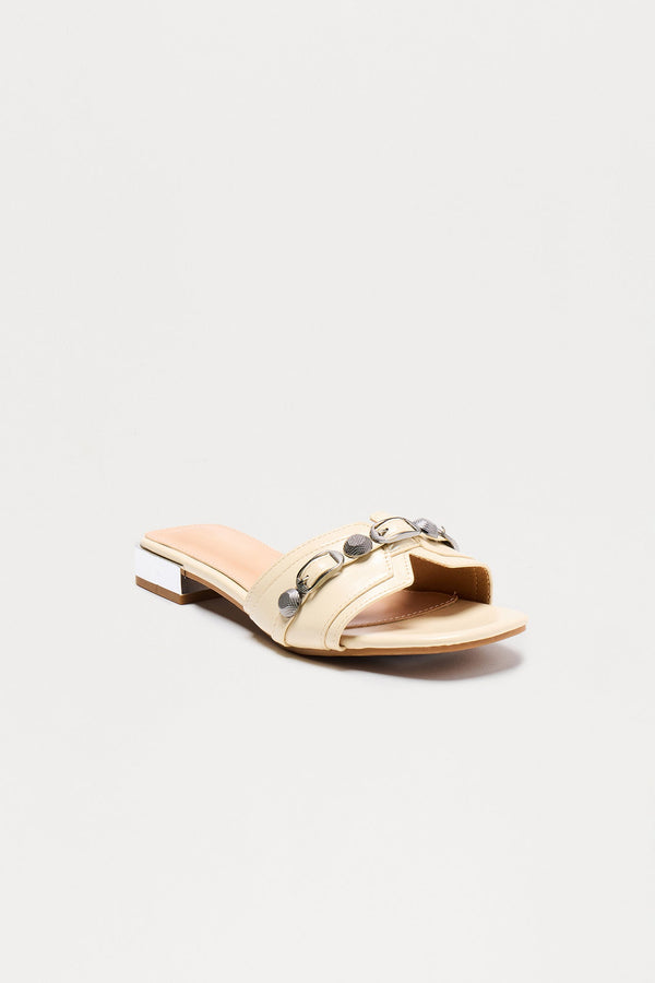 Sajie Hardware Slip On Sandals - Beige