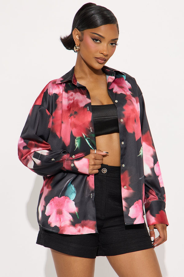 Chasing Florals Satin Shirt  - Red/combo