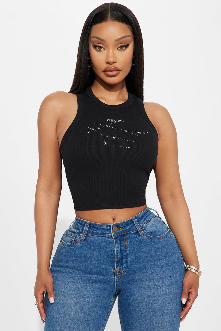 Gemini Season Ribbed Tank Top - Black