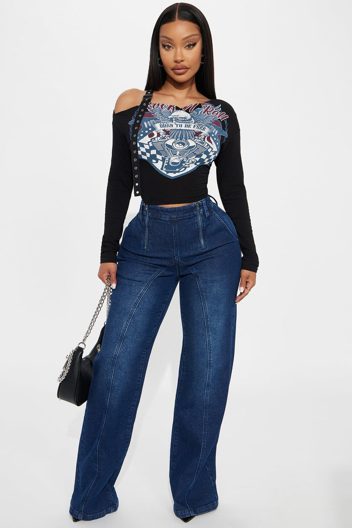 Zip It Up Wide Leg TrouserJeans - Dark Wash