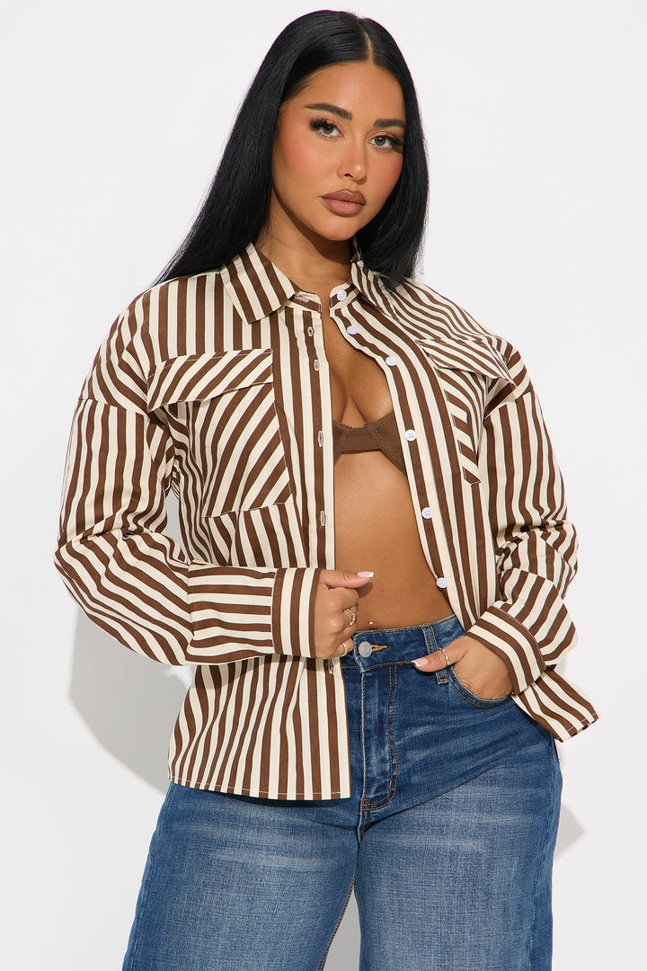 Between The Stripes Poplin Shirt - Brown/combo
