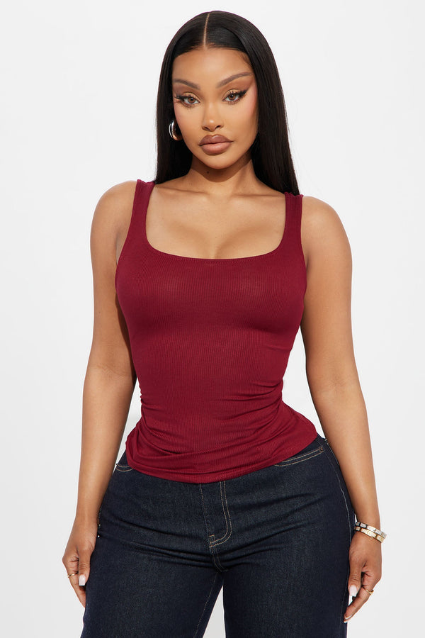 Madison Basic Square Neck Tank Top - Burgundy