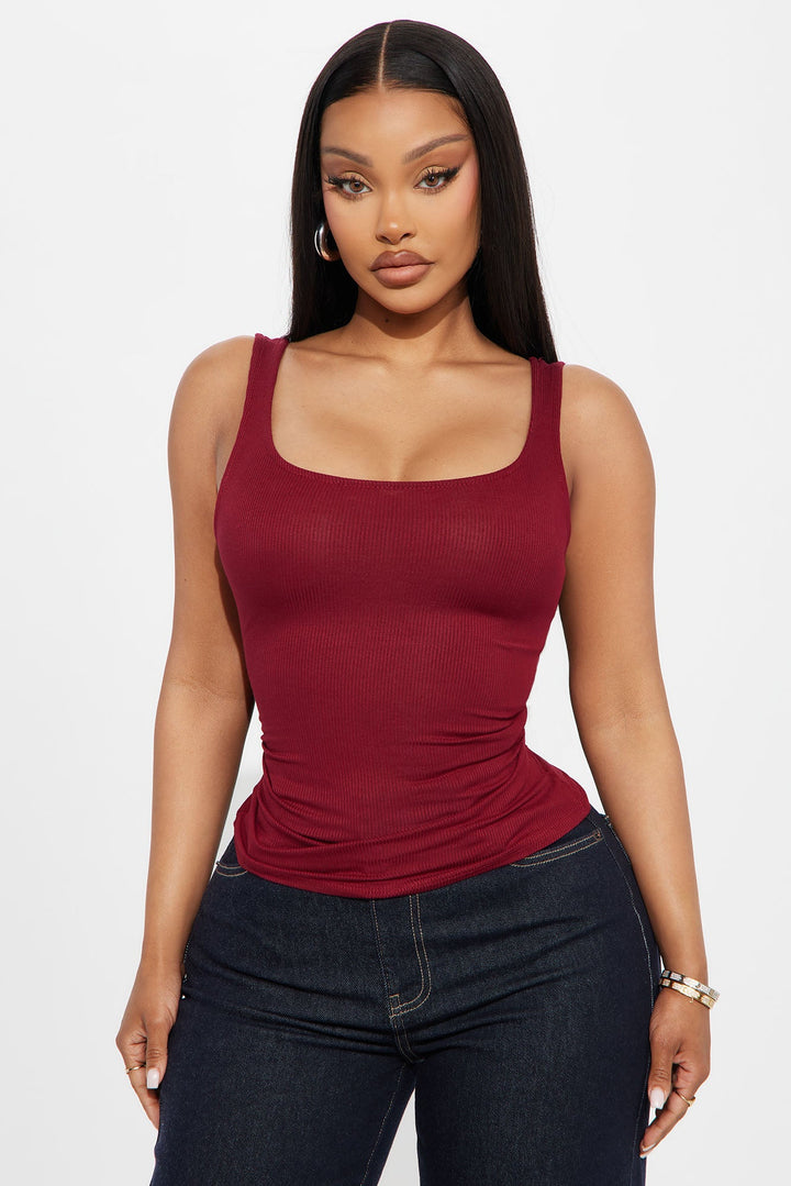 Madison Basic Square Neck Tank Top - Burgundy