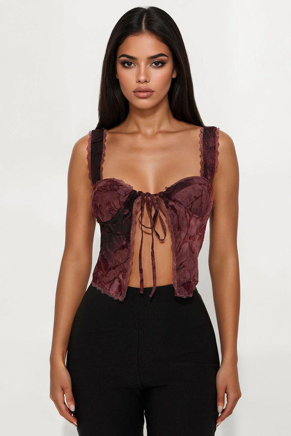 Evening Serenity Flocked Flyaway Top - Burgundy/combo