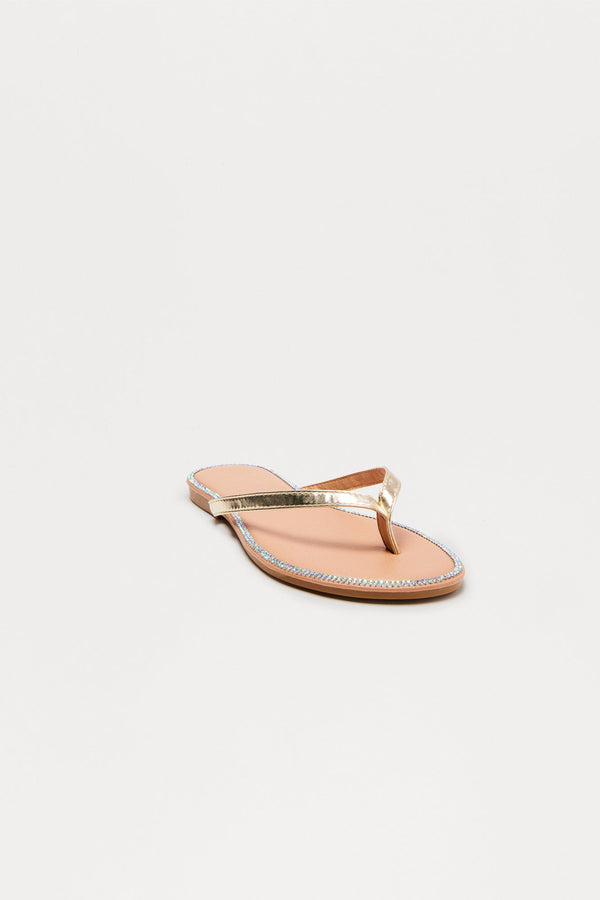 Opal Rhinestone Trim Flip Flops - Gold
