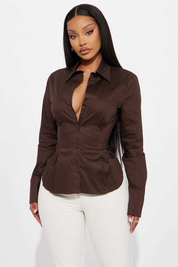 Say Less Poplin Shirt - Chocolate