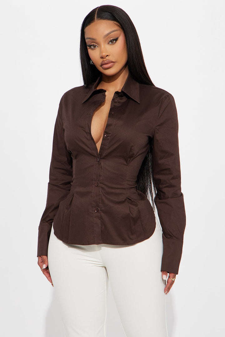 Say Less Poplin Shirt - Chocolate