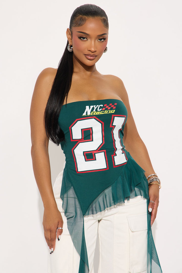 Here To Win Ruffle Tube Top - Hunter Green