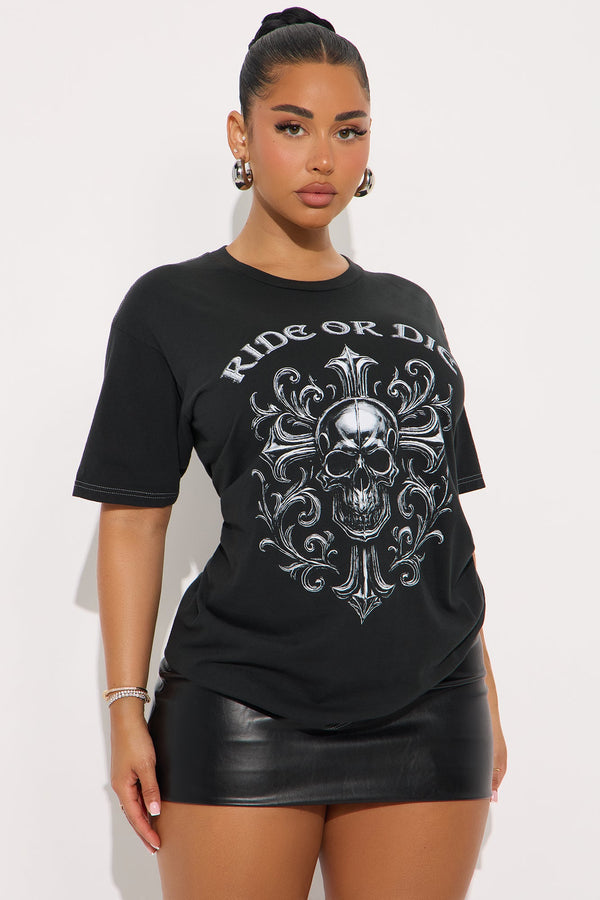 Ride Or Die Cross Washed Tee - Black