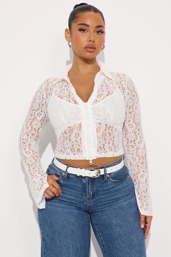 Lana Lace Zip Up Top - White