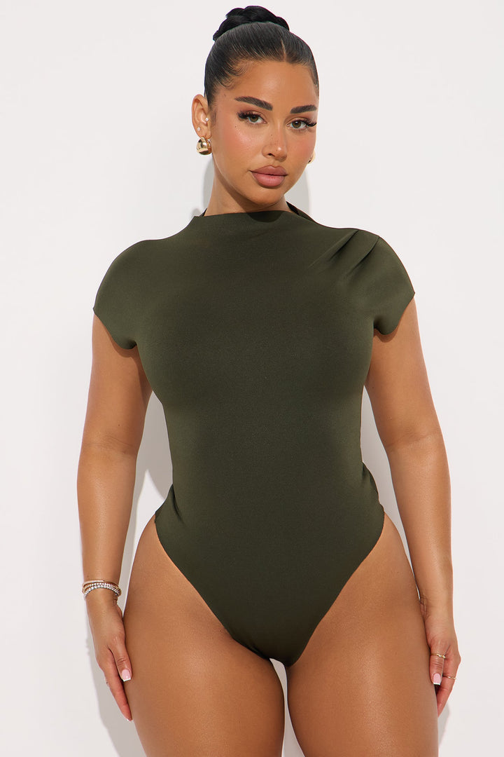 Fern Short Sleeve Mock Neck Bodysuit - Olive