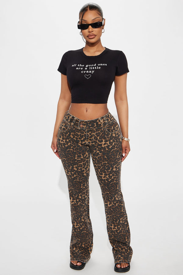 Wild One Leopard Print Flare Jeans - Brown/combo