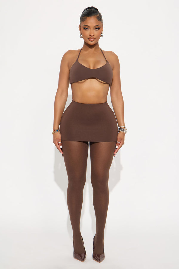 Second Skin Double Lined Halter Bra Top - Chocolate