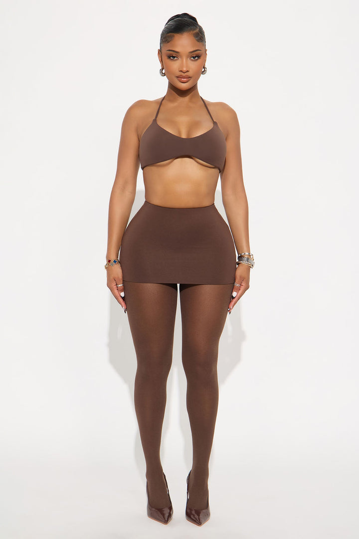 Second Skin Double Lined Halter Bra Top - Chocolate