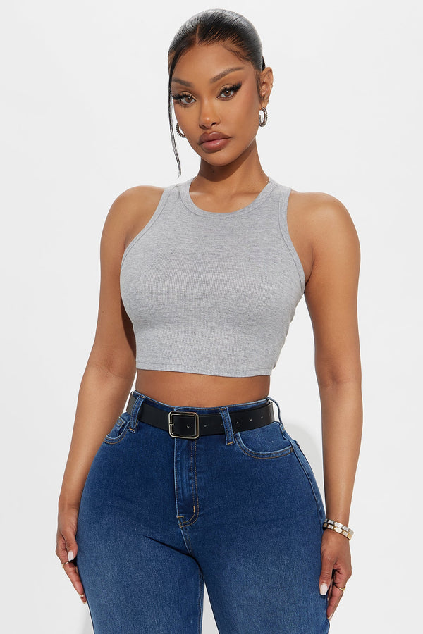 Cara Ribbed Tank - Heather Grey