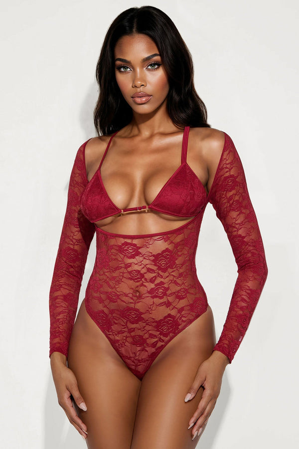 In Control Lace Bodysuit - Burgundy