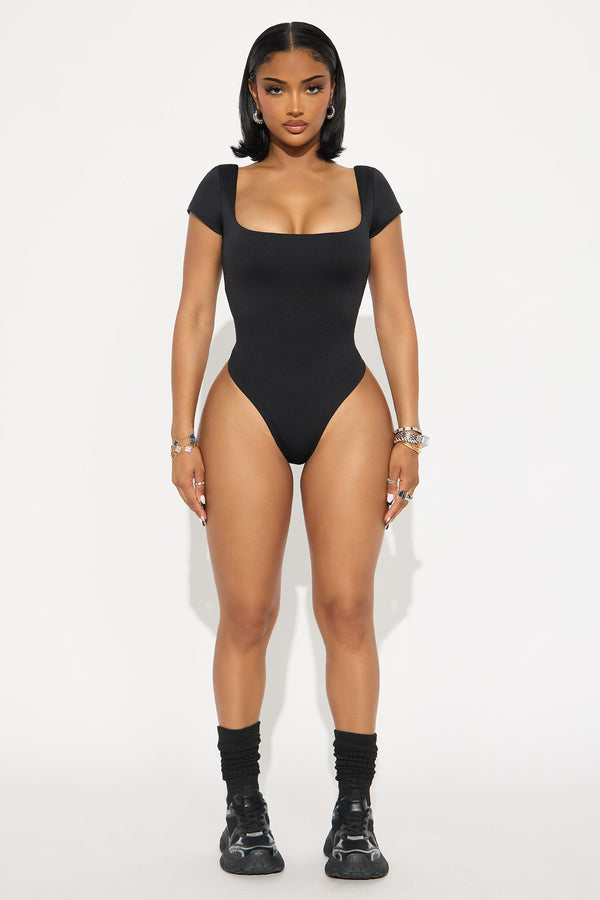 Contour Double Lined Square Neck Bodysuit - Black