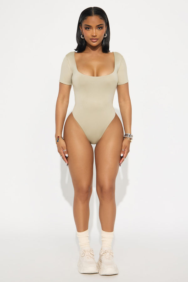 Contour Double Lined Short Sleeve Scoop Neck Bodysuit - Stone
