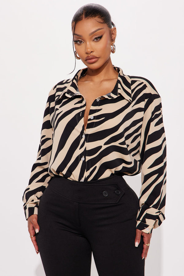 Zebra Fusion Satin Shirt - Ivory/combo