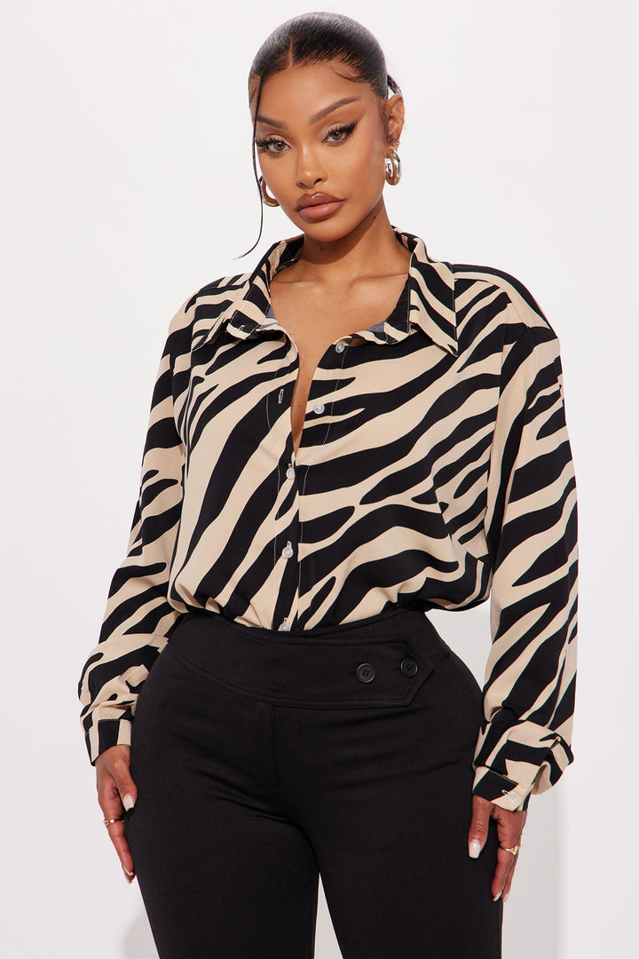 Zebra Fusion Satin Shirt - Ivory/combo