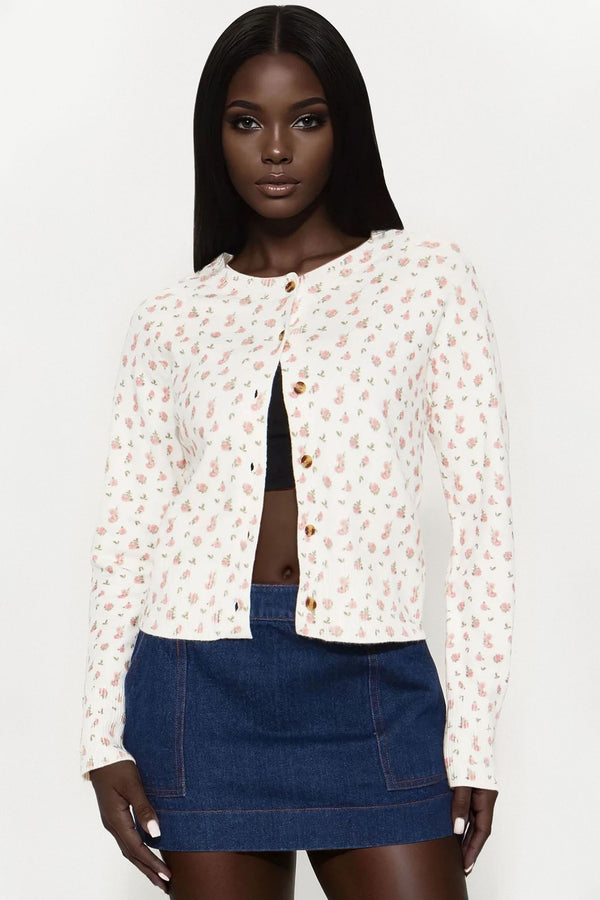 In Full Bloom Ditsy Floral Cardigan Sweater - Ivory/combo
