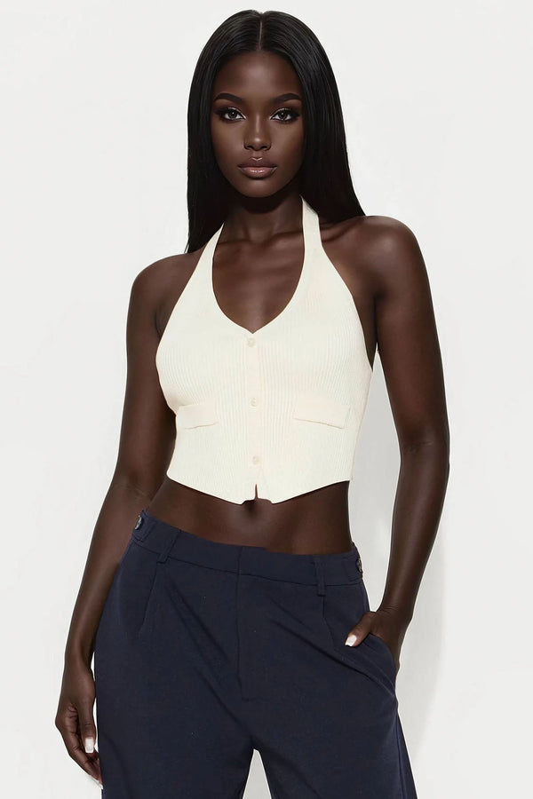 Feeling At Ease Sweater Halter Vest - Cream