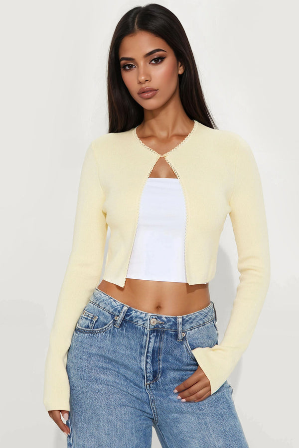 Sipping Tea Cardigan Sweater - Butter Yellow