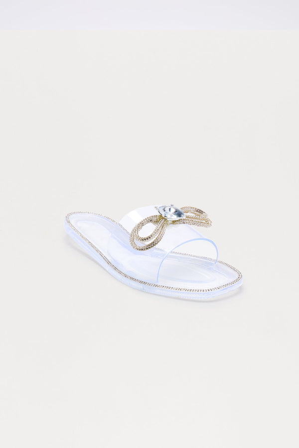 Caia Rhinestone Bow Sandals - Clear