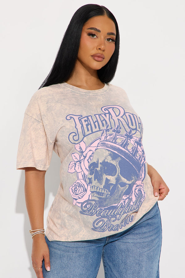 Jelly Roll Skull Rose Washed Oversized Tee - Natural