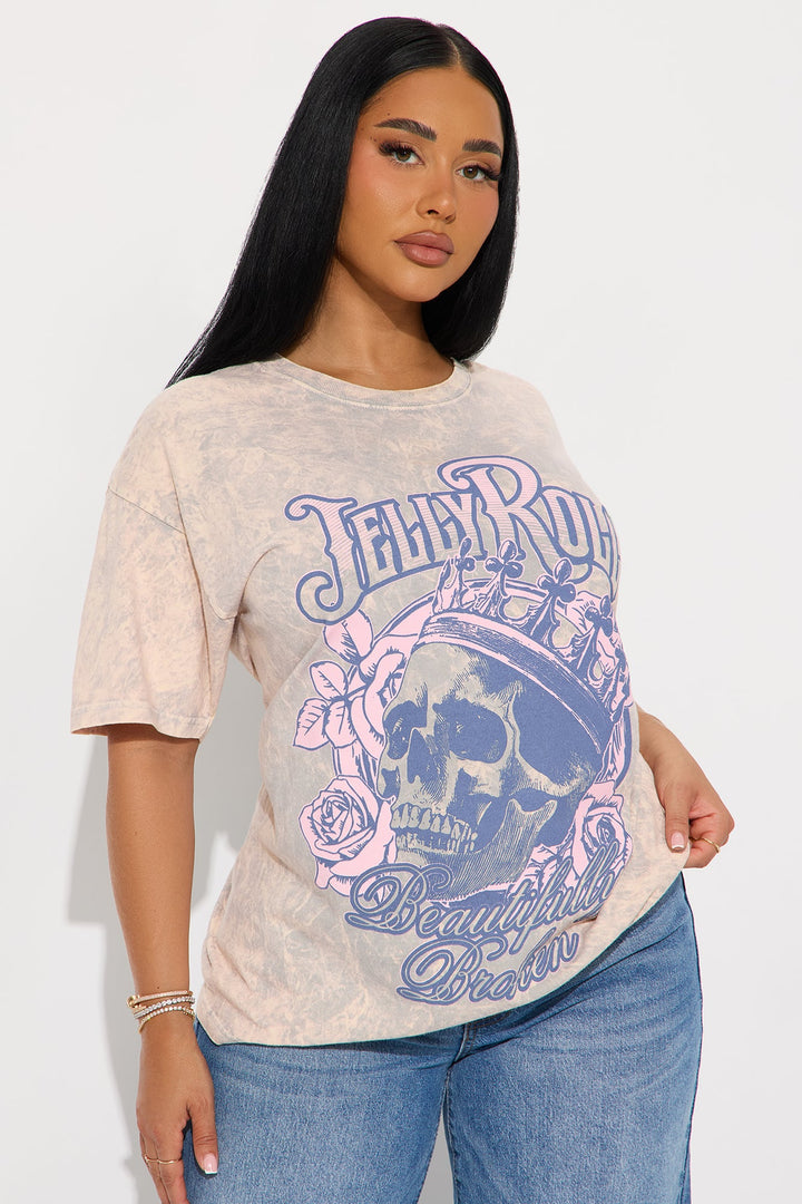 Jelly Roll Skull Rose Washed Oversized Tee - Natural