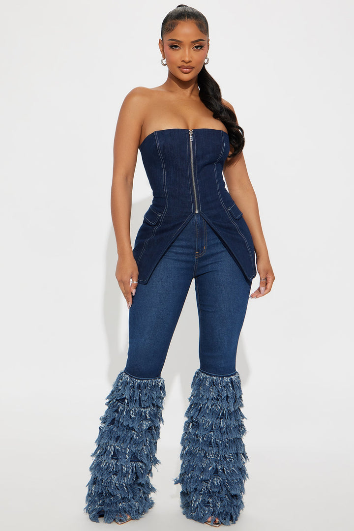 Scene Stealer Fringe Flare Jeans - Dark Wash