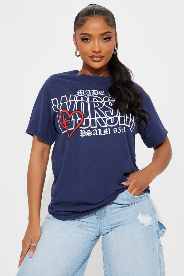 Worship Vintage Washed Tee - Navy