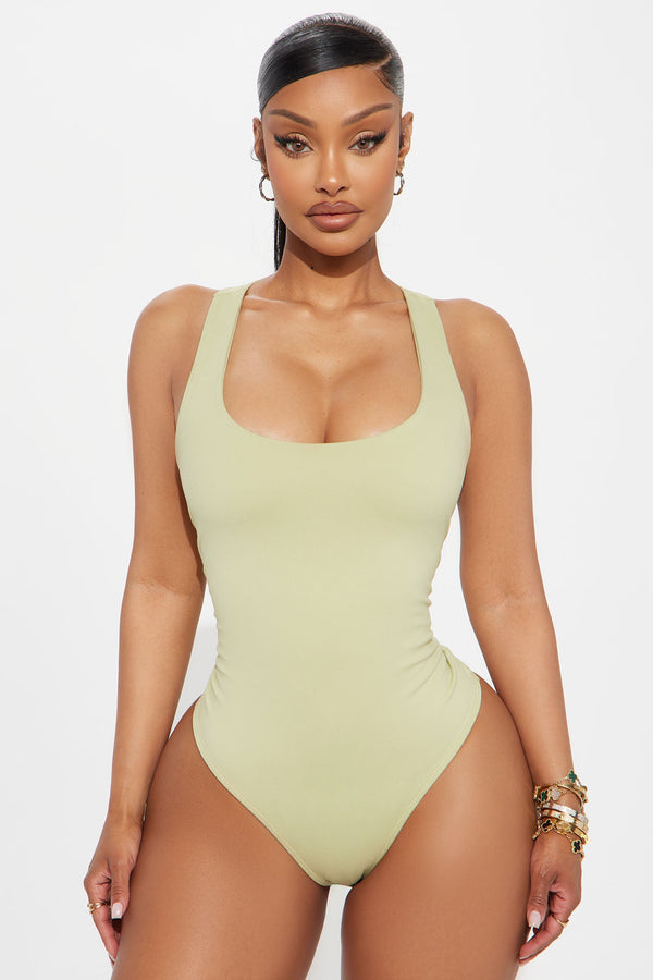 Sarafiena Double Lined Scoop Neck Bodysuit - Sage