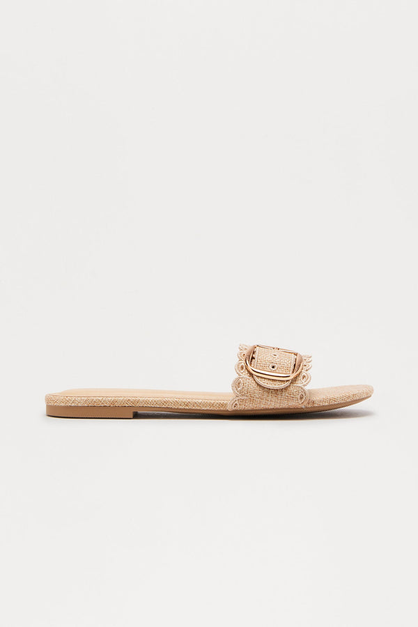 Nuala Buckle Slip On Sandals - Natural