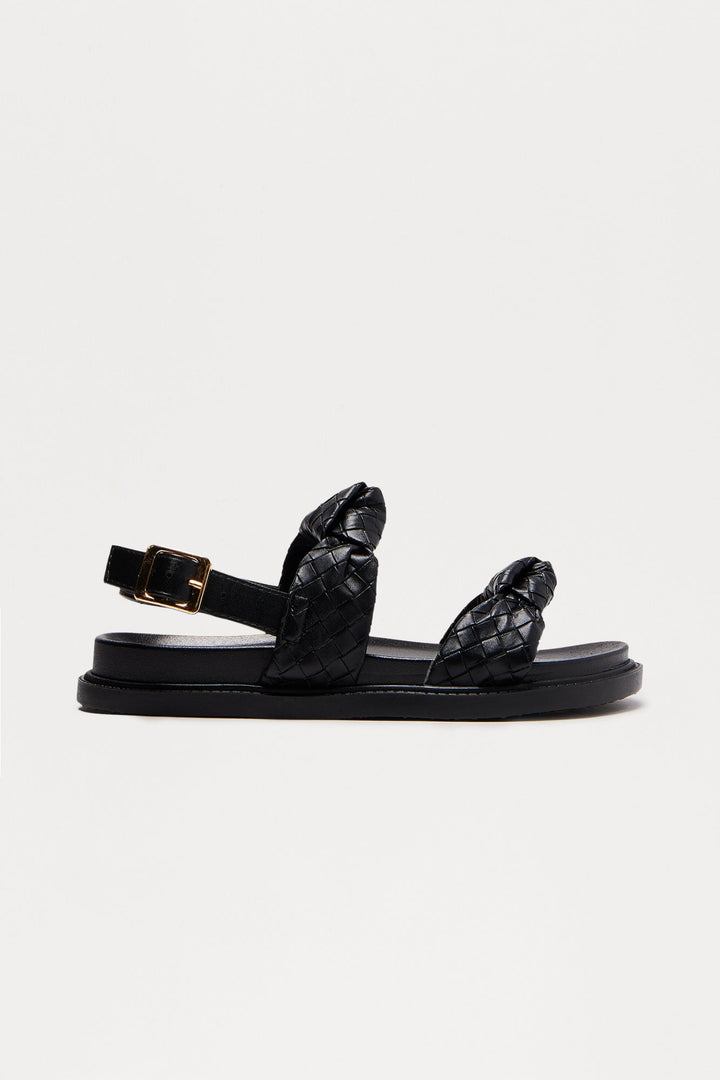 Russ Woven Faux Leather Slides - Black