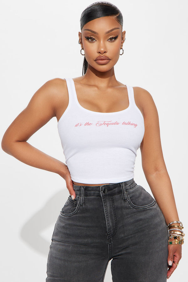 It's The Tequila Talking Ribbed Tank Top - White