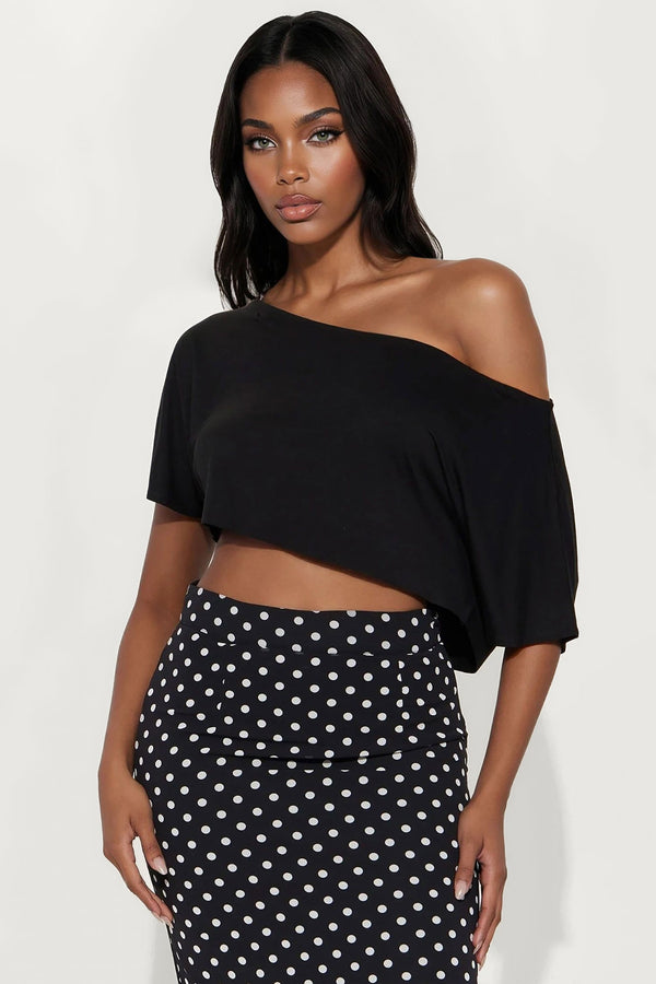 Modal Off Shoulder Cropped Top - Black