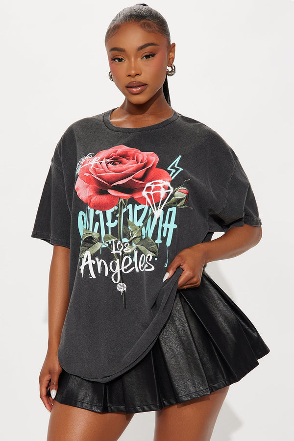 Never Give Up On Los Angeles Washed Tee  - Black