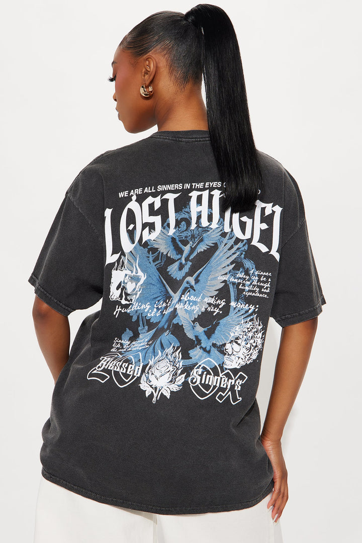 Lost Angel Washed Tee  - Black Wash