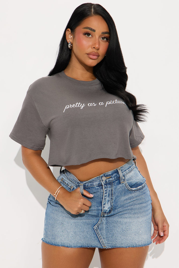 Pretty As A Picture Cropped Tee - Charcoal