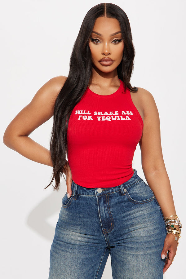 Will Shake Ass For Tequila Ribbed Tank Top - Red