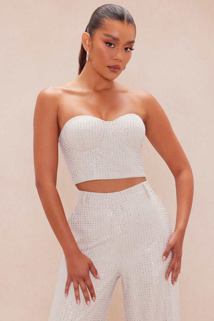 Deena Embellished Corset Top - Nude