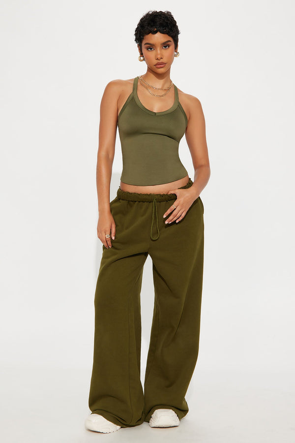 Contour Double Lined V-Neck Tank Top - Military Green