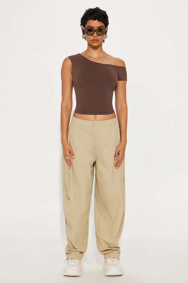 Second Skin Double Lined Off Shoulder Top - Chocolate